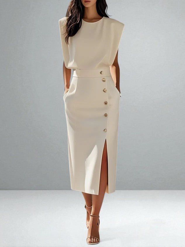 The Noemi Button Midi Dress