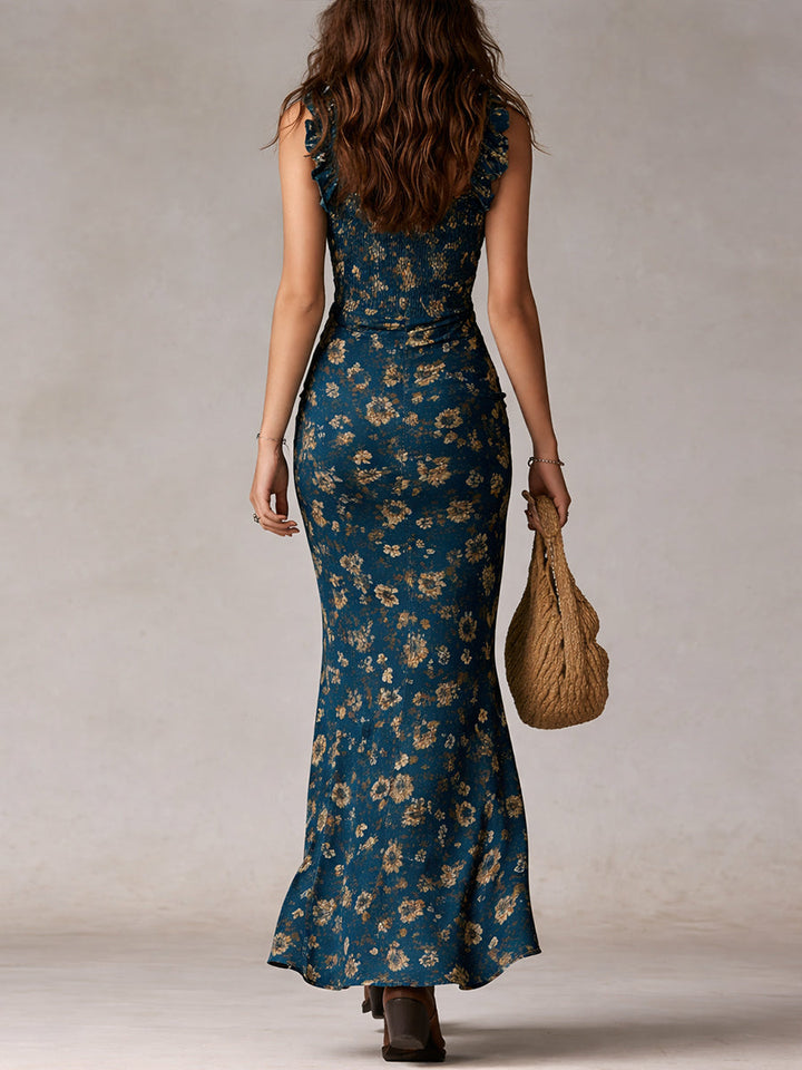 Boho Retro Ruffled Sleeves High Slit Maxi Dress