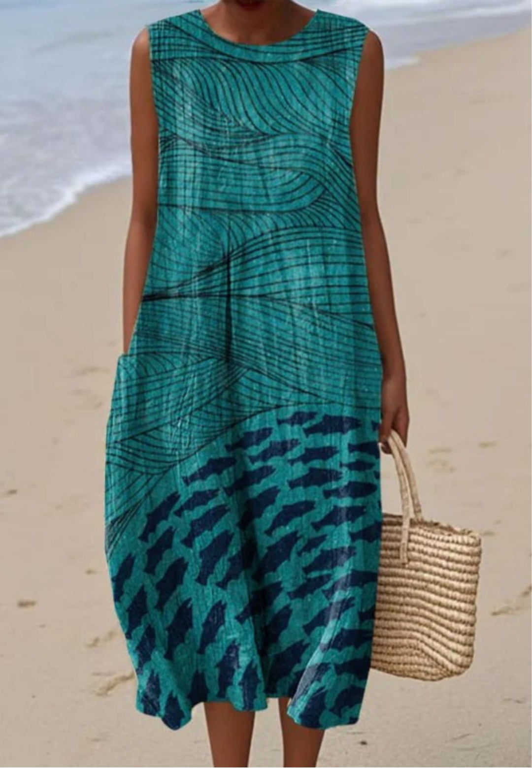 LYDIA | DRESS WITH OCEAN AND FISH ART
