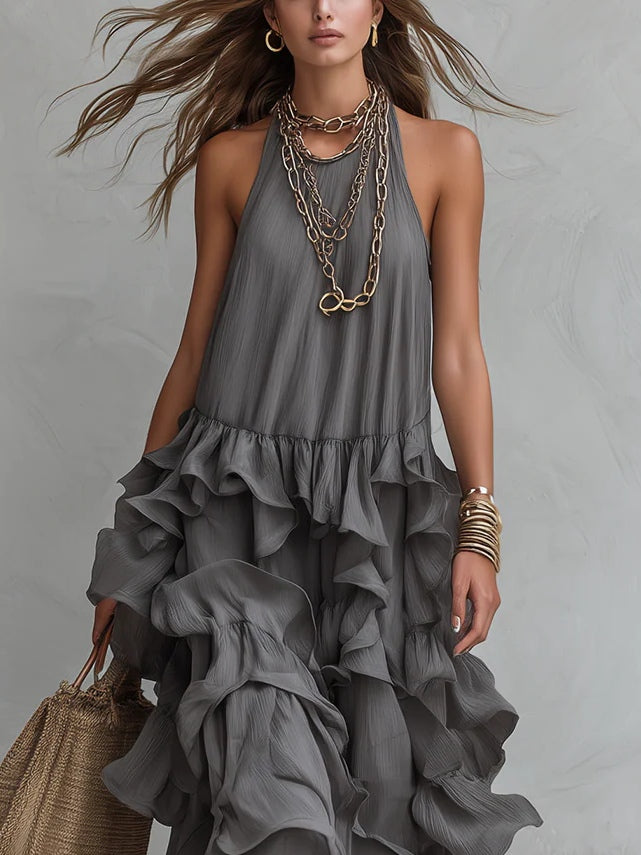 Selene | Layered Ruffle Halter Maxi