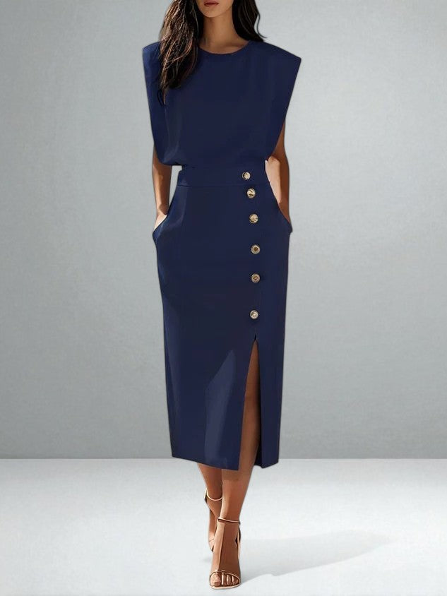 The Noemi Button Midi Dress